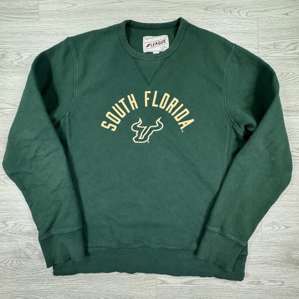 League Men's Sweatshirt South Florida USF Bulls Green M College Crewneck
